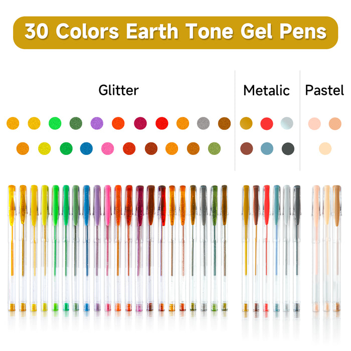Earth Tone Gel Pens- Set of 30 with 30 Refills