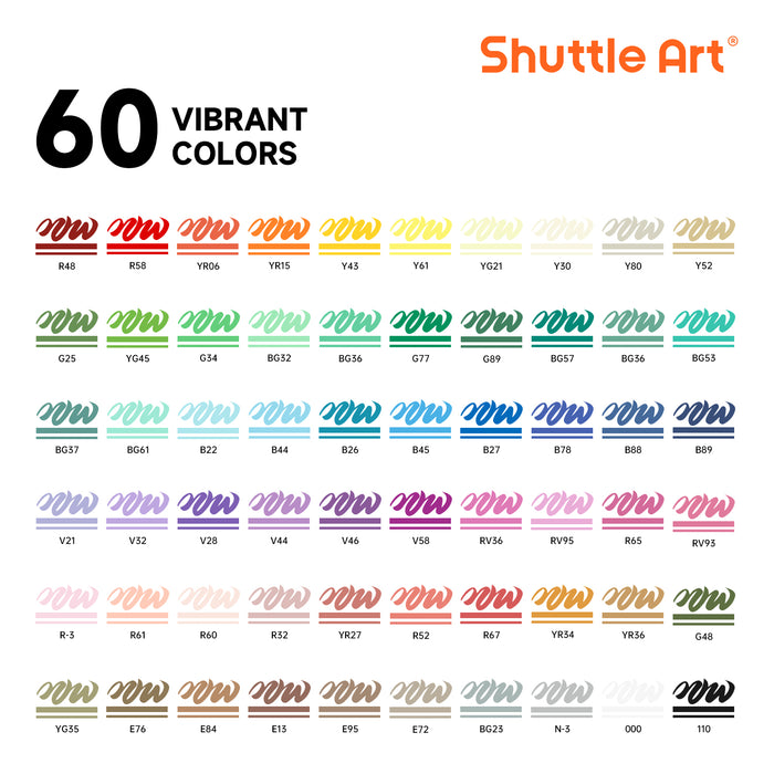 Automatic Ink Control Acrylic Paint Markers- Set of 60 Colors, Brush Tip
