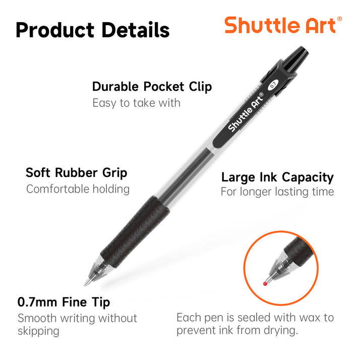 Retractable Gel Pens, 20 Pack 0.7mm Medium Point Rollerball 10 Black 5 Red 5 Blue