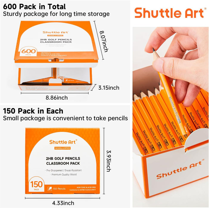 #2 HB Golf Pencils, Wood-cased 3.5” Mini Pencils Bulk - Set of 600