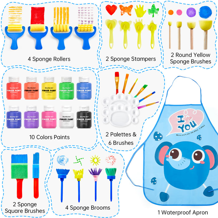 Washable Finger Paint,10 Colors*60ml with tools - Set of 33