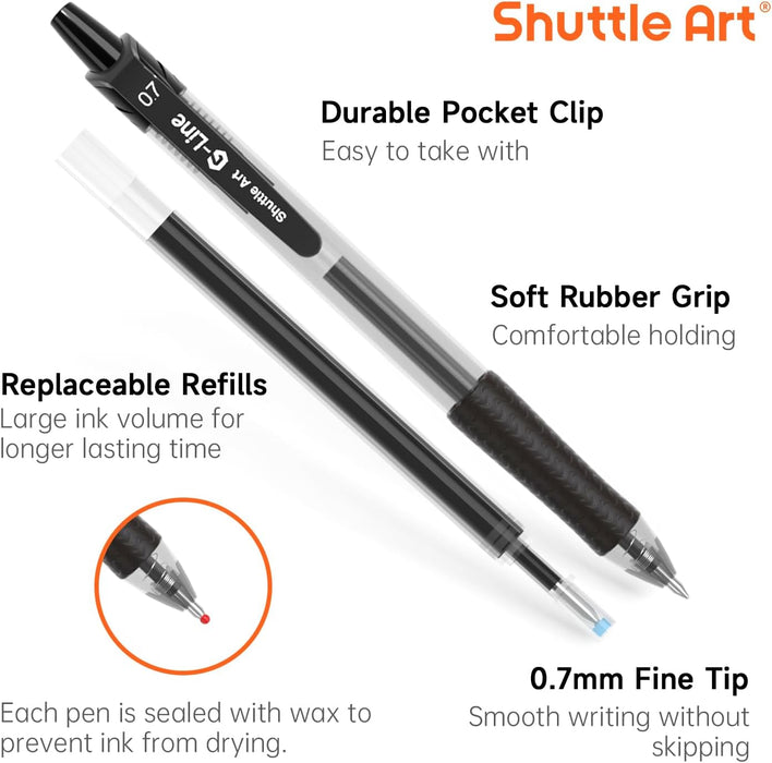 Retractable Black Gel Pens, 18 Gel Pens with 18 Refills - Set of 36