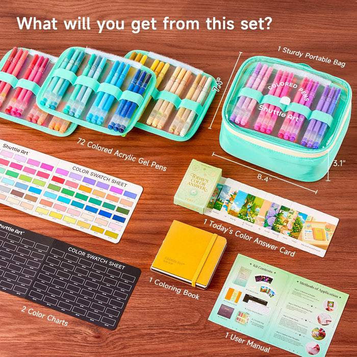 Colored Acrylic Gel Pens,  1.0mm Medium Point - Set of 72 Colors Journaling Pens
