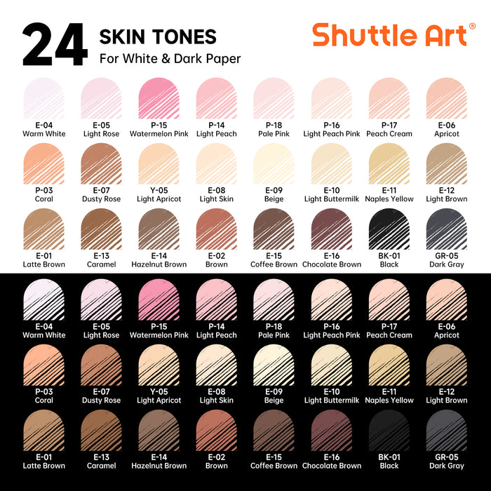 24 Skin Tone Colored Pens - Set of Journal Pens, 0.6mm Fine Point