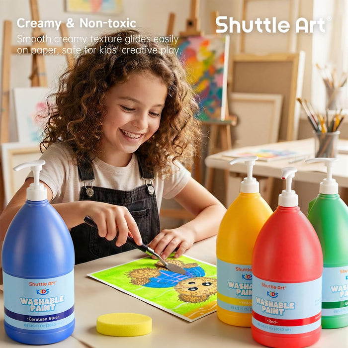 Washable Paint for Kids, 69 oz Bulk Tempera Paint with Pump- Set of 6