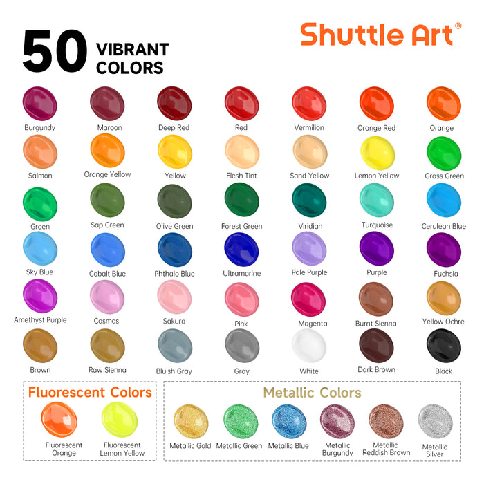 Acriylic Paint for Artist, 60ml/2oz Bottles- Set of 50