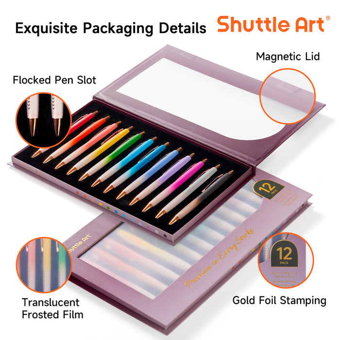 Ballpoint Pens, Retractable Black Ink Ball Point Pens - Set of 12 Pack Colored  Cute Pens, 1.0mm