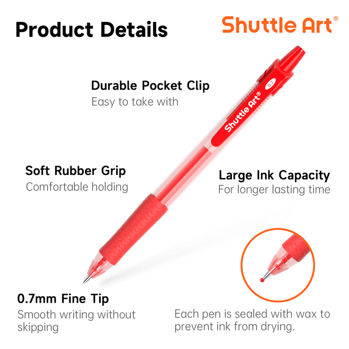 Red Gel Pens, 20 Pack Retractable 0.7mm