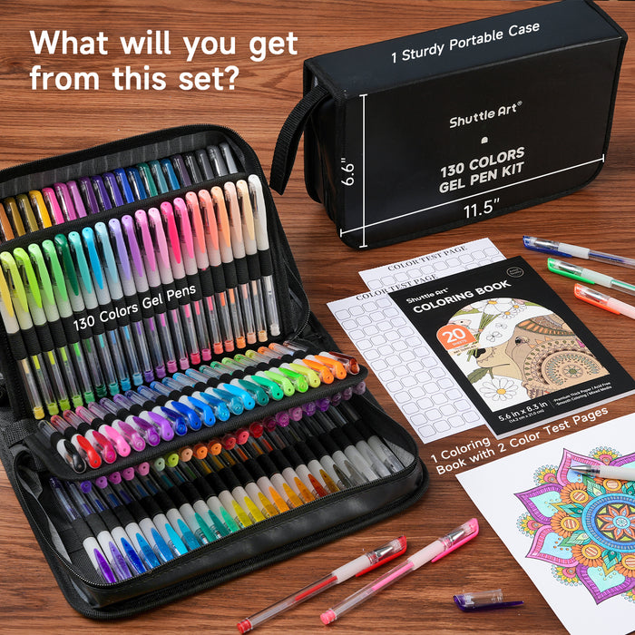 Colored Gel Pens, 1 Coloring Book - Set of 130