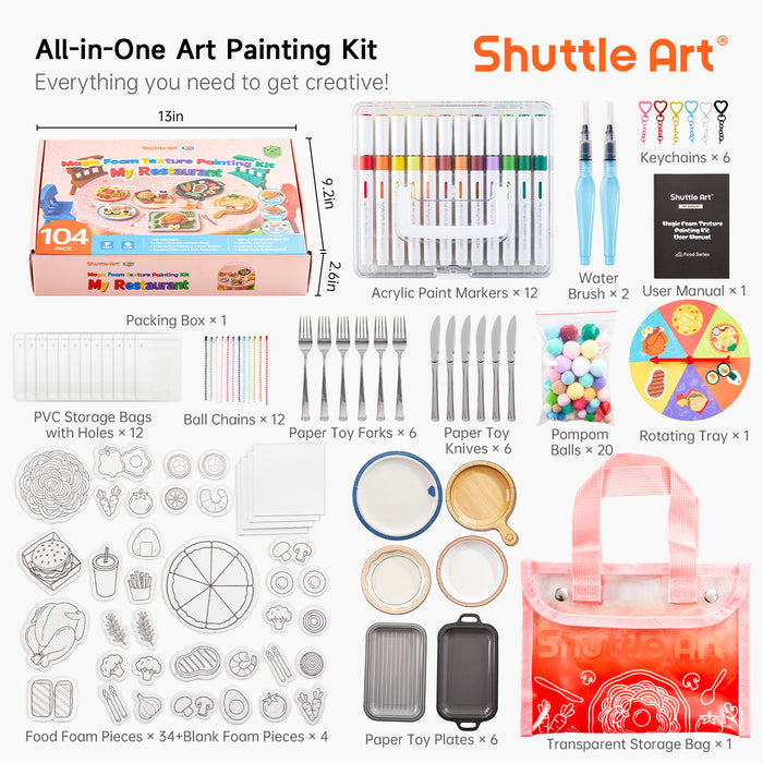 Magic Foam Texture Painting Kit Food Series - Set of 104 Pcs, 34 Food Foam Pieces