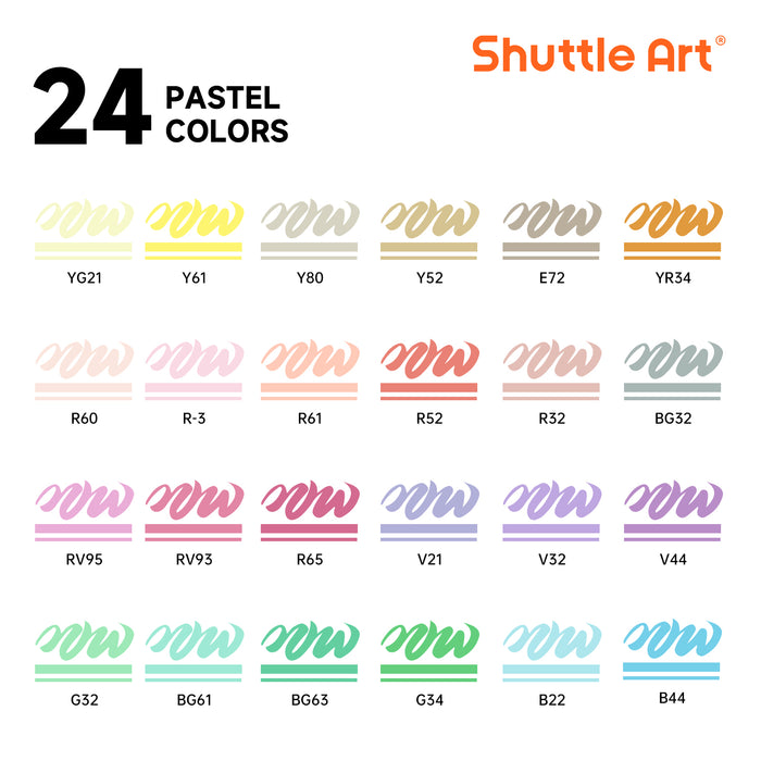 Art Automatic Ink Control Acrylic Paint Markers- Set of 24 Pastel Colors, Brush Tip
