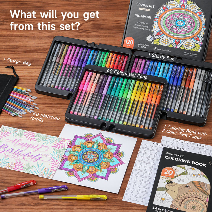 Colored Gel Pens, 60 Colors with 60 Refills - Set of 120