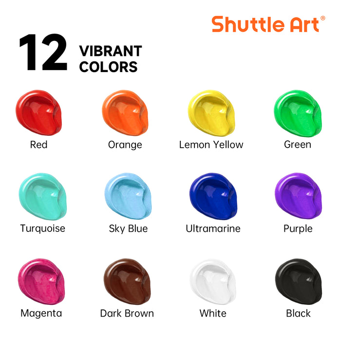 12 Colors Acrylic Paint - Set of 250ml/8.45oz Bottles