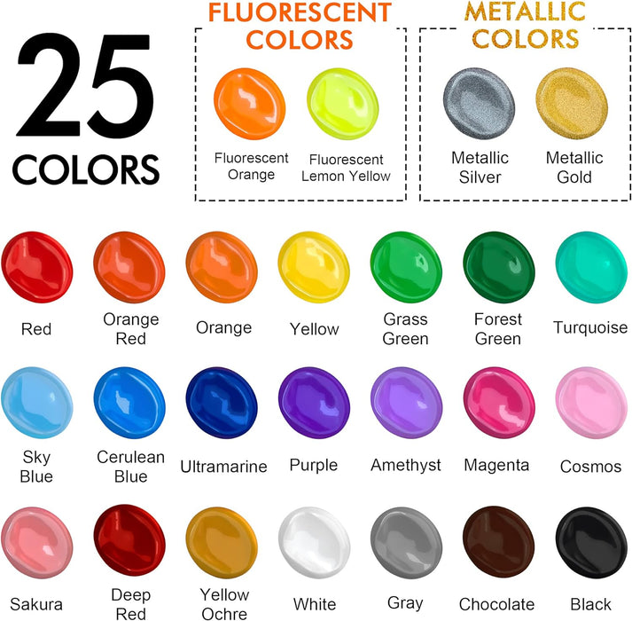 Acrylic Paint, 2oz/60ml Bottles - Set of 25