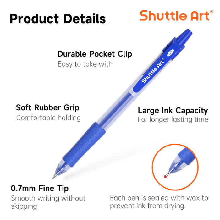 Blue Gel Pens, 40 Pack Retractable 0.7mm