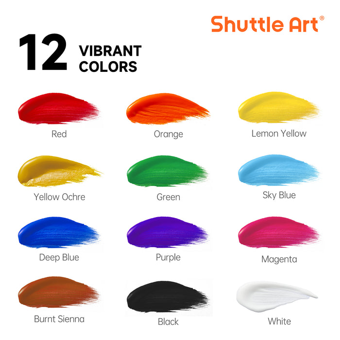 Acrylic Paint Large Bottle - 12 Colors, 473ml/16oz Each
