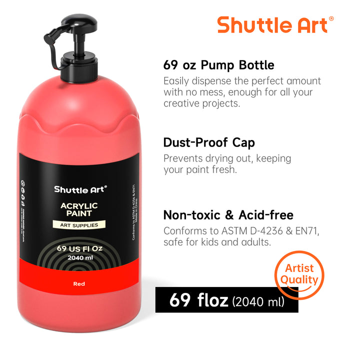 Acrylic Paint Set, 69oz/2040ml Large Capacity Pump Bottles - Set of 6