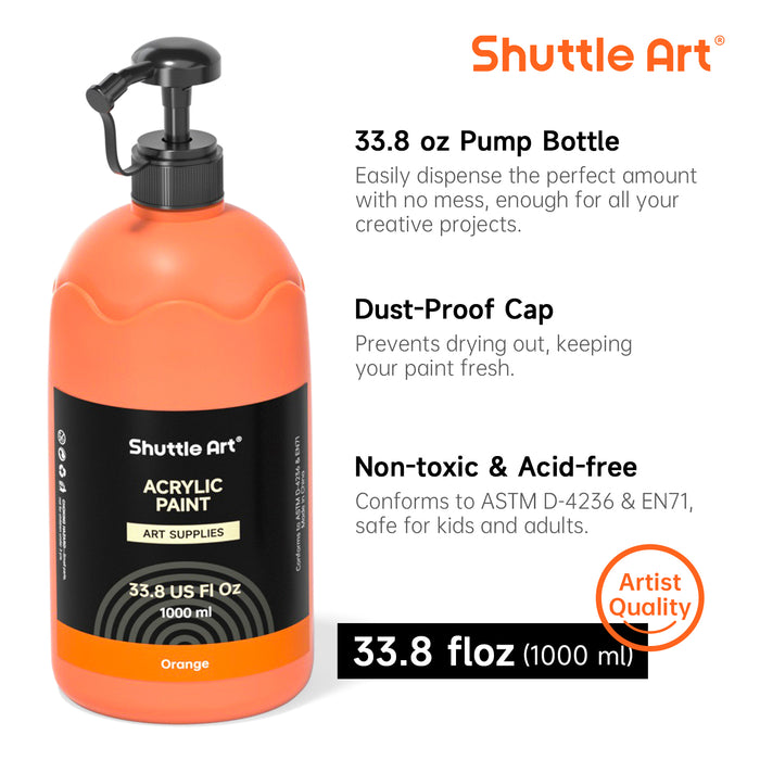 Acrylic Paint Set, 33.8oz/1000ml, Large Capacity Pump Bottles -Set of 15 Colors