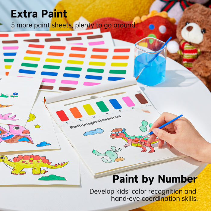 Paint with Water Coloring Book for Kids, 25 Dinosaur Themed Pages with 2 Brushes