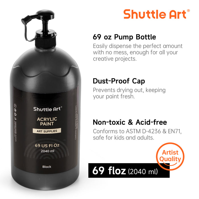 Titanium White & Black Acrylic Paint,  Large Capacity Pump Bottles - Set of 2×69oz/2040ml