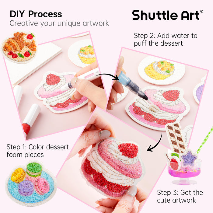 Magic Foam Texture Painting Kit Dessert Series -Set of 105 PCS,24 Dessert Foam Pieces