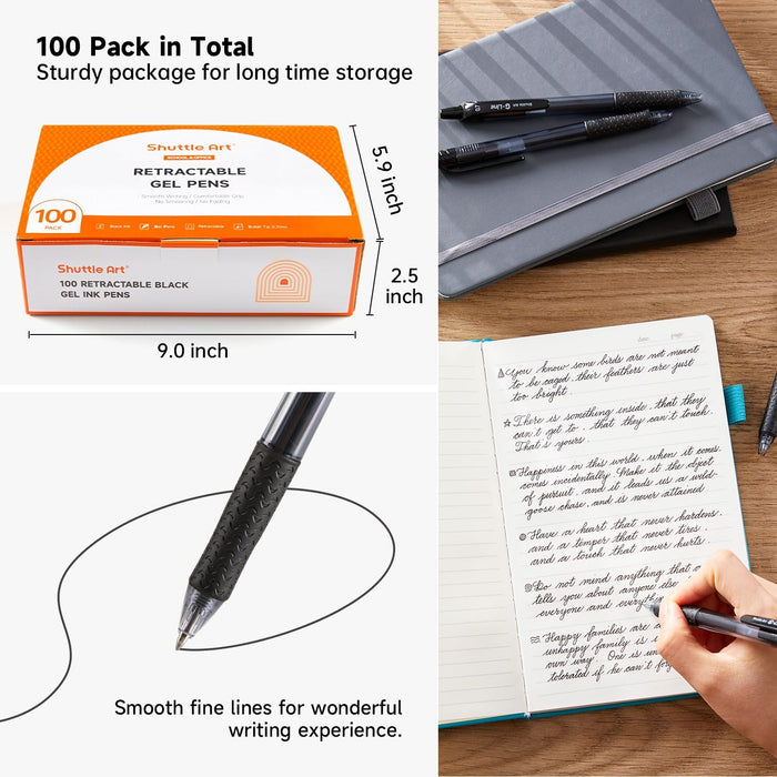 Retractable Black Gel Pens - Set of 100
