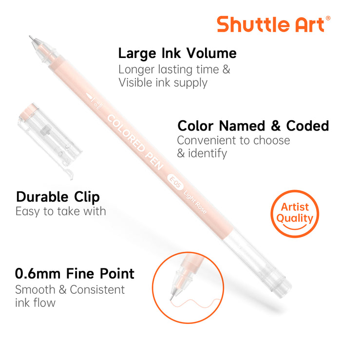 24 Skin Tone Colored Pens - Set of Journal Pens, 0.6mm Fine Point
