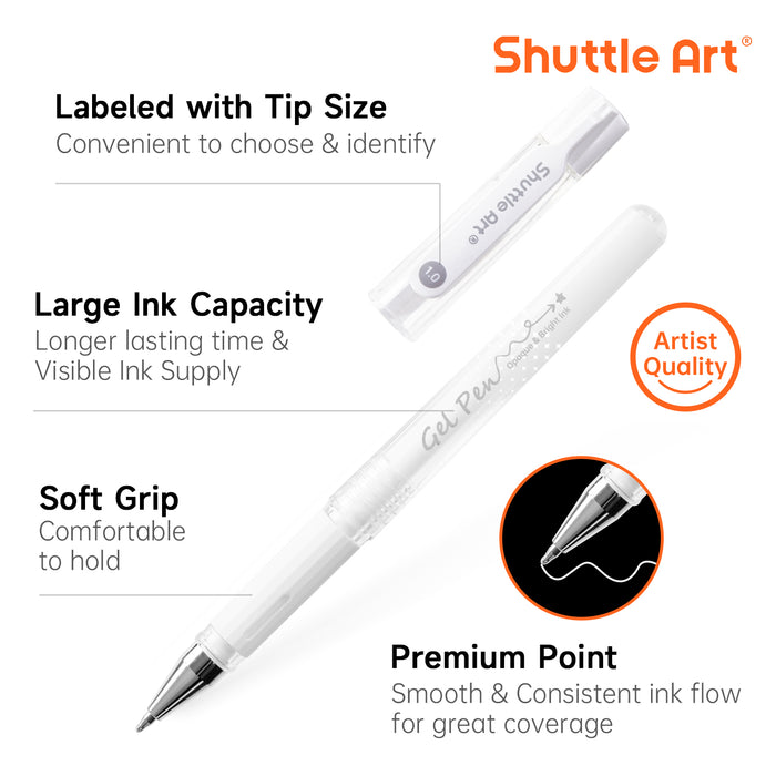 White Gel Pens - Set of 6 Pack 0.7mm, 1.0mm Gel Ink Pens