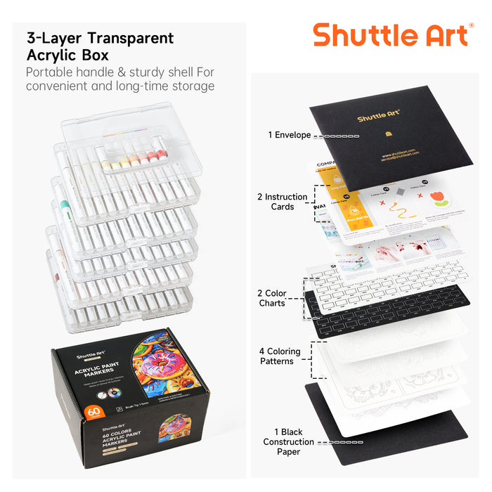 Automatic Ink Control Acrylic Paint Markers- Set of 60 Colors, Brush Tip
