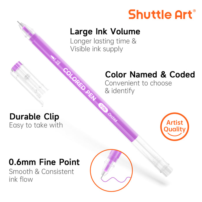 24 Pink & Purple Tone Colored Pens- Set of Journal Pens, 0.6mm Fine Point