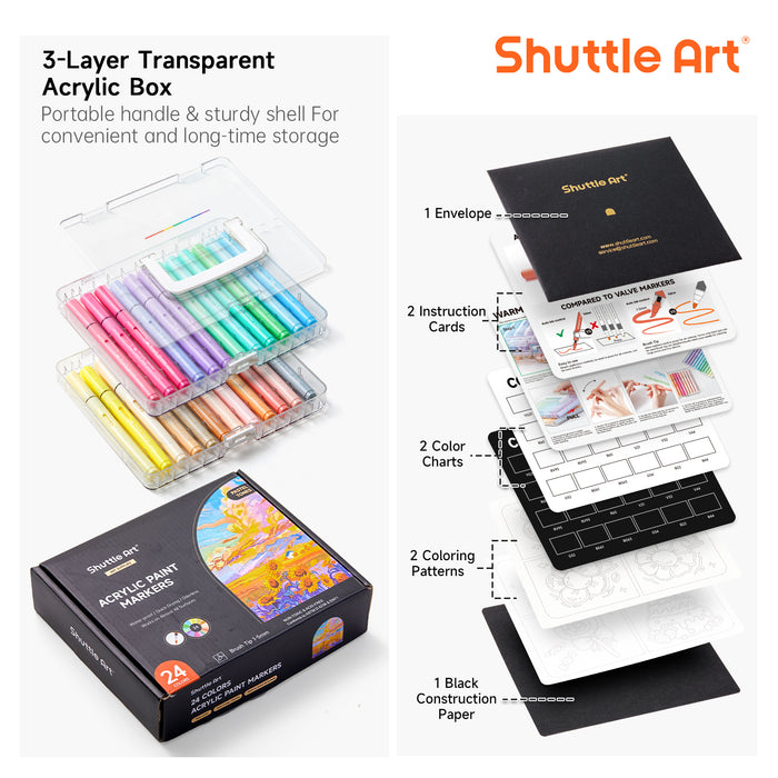 Art Automatic Ink Control Acrylic Paint Markers- Set of 24 Pastel Colors, Brush Tip