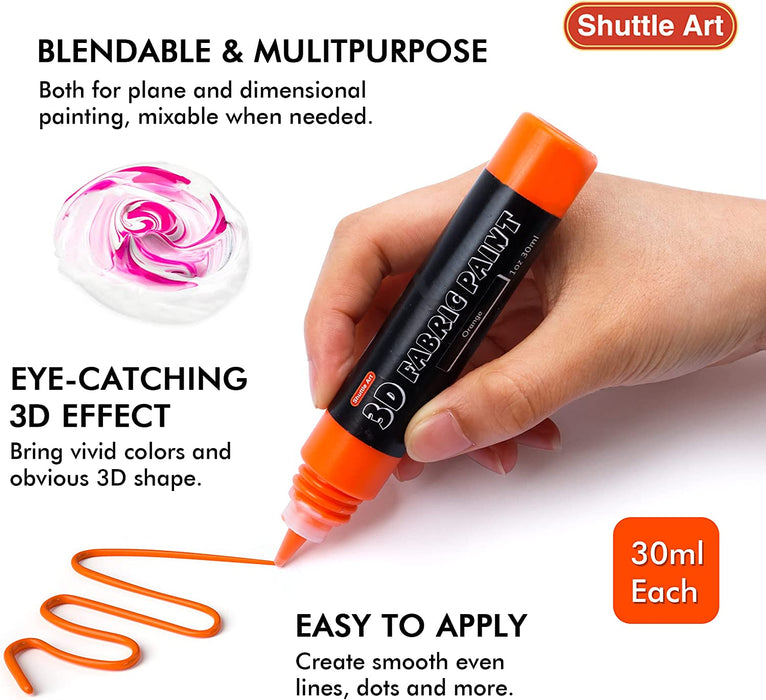 3D Fabric Paint with Stencil and Brushes - Set of 66
