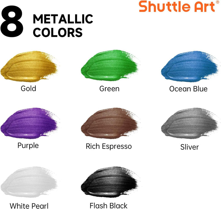 8 Colors Metallic Acrylic Paint- Set of 250ml/8.45oz Bottles Acrylic Paint