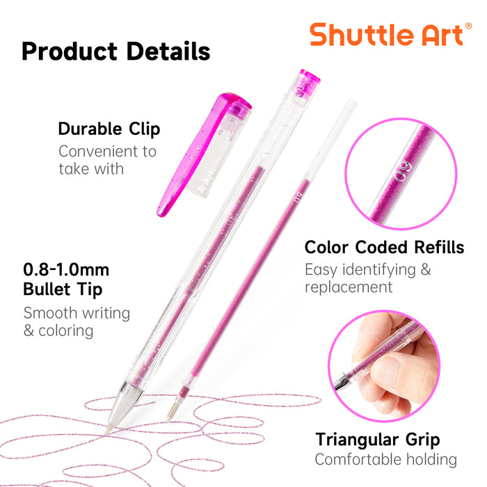 Pink Purple Gel Pens- Set of 30 with 30 Refills