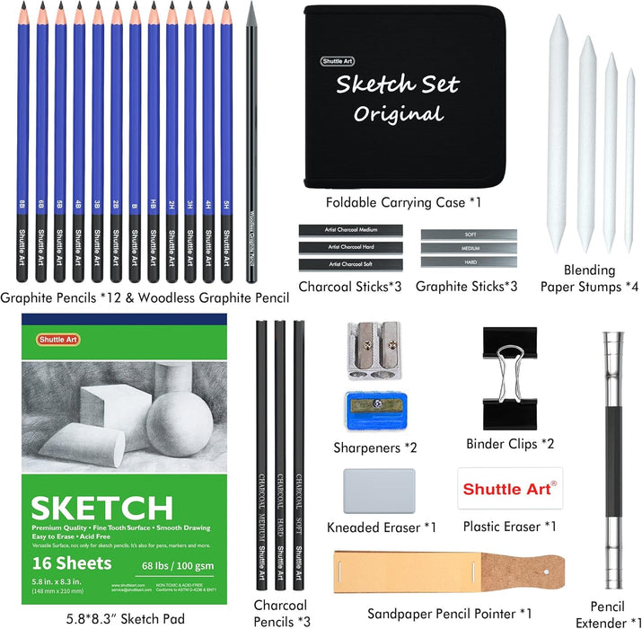 Professional Art Supply Set, Sketching and Drawing - 37 Pieces
