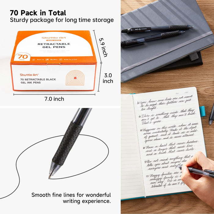 Retractable Black Gel Pens- Set of 70