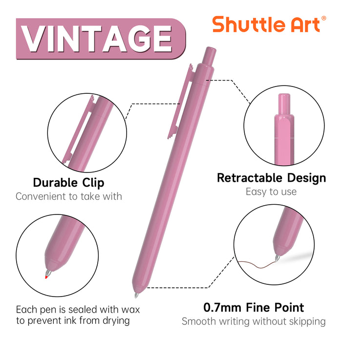 Retractable Gel Pens - Set of 11 Vintage Colors