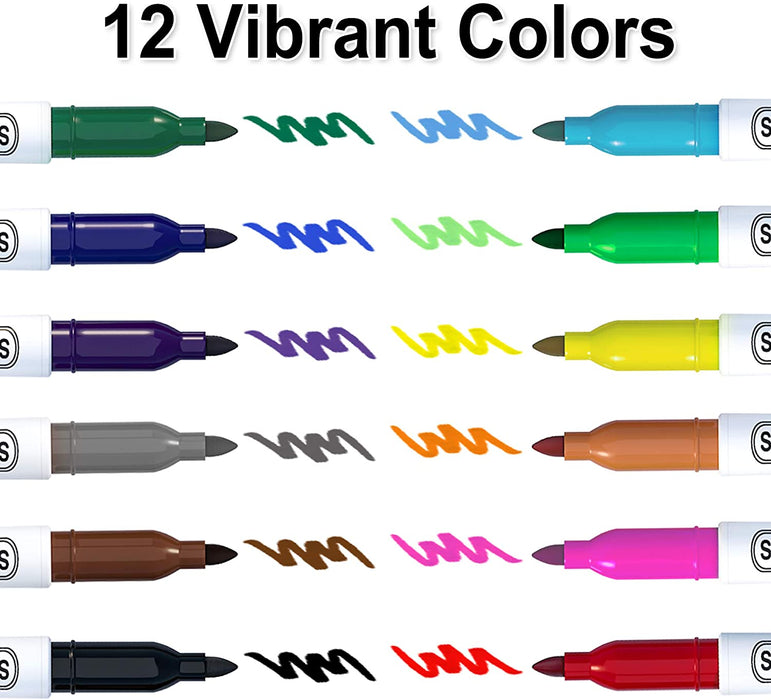 Colored Permanent Markers, 12 Colors - Set of 144