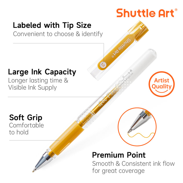 Gold Silver Gel Pens- Set of 6 Pack 0.7mm, 1.0mm Metallic Gel Ink Pens