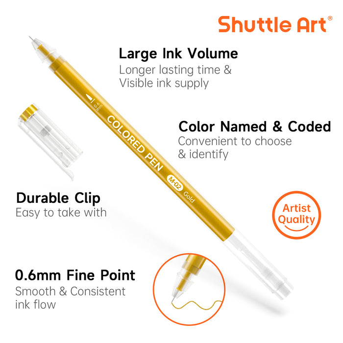 22 Black White Gray & Metallic Tone Colored Pens- Set of Journal Pens, 0.6mm Fine Point