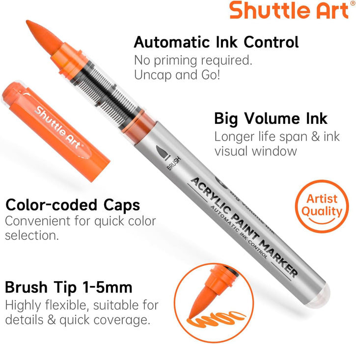 Art Automatic Ink Control Acrylic Paint Markers- Set of 48 Colors, Brush Tip
