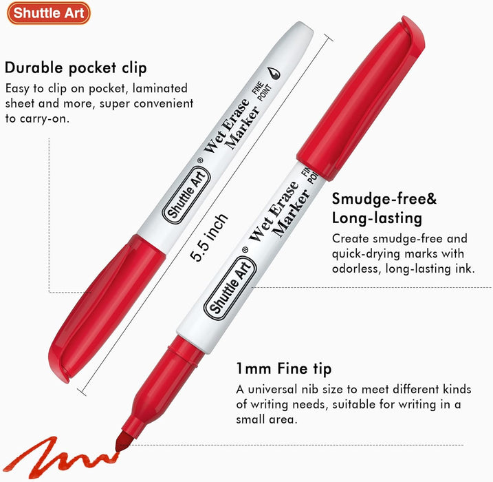 Wet Erase Markers, 1mm Fine Tip- Set of 15