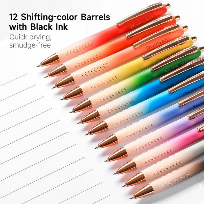 Ballpoint Pens, Retractable Black Ink Ball Point Pens - Set of 12 Pack Colored  Cute Pens, 1.0mm