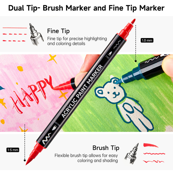 Acrylic Paint Brush Markers, Dual Tip-Set of 48