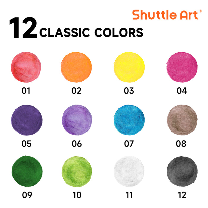 Watercolor Paints, 12 Colors - Set of 60