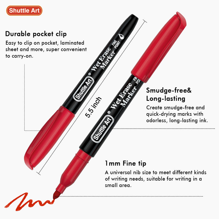 Wet Erase Markers, 1mm Fine Tip -Set of 10