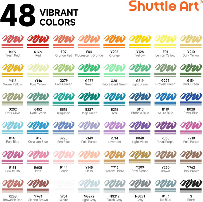 Art Automatic Ink Control Acrylic Paint Markers- Set of 48 Colors, Brush Tip