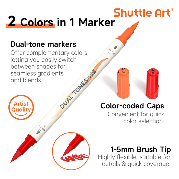 60-Pack Dual-Tone Acrylic Paint Markers Set of 120 Colors Acrylic Paint Pens