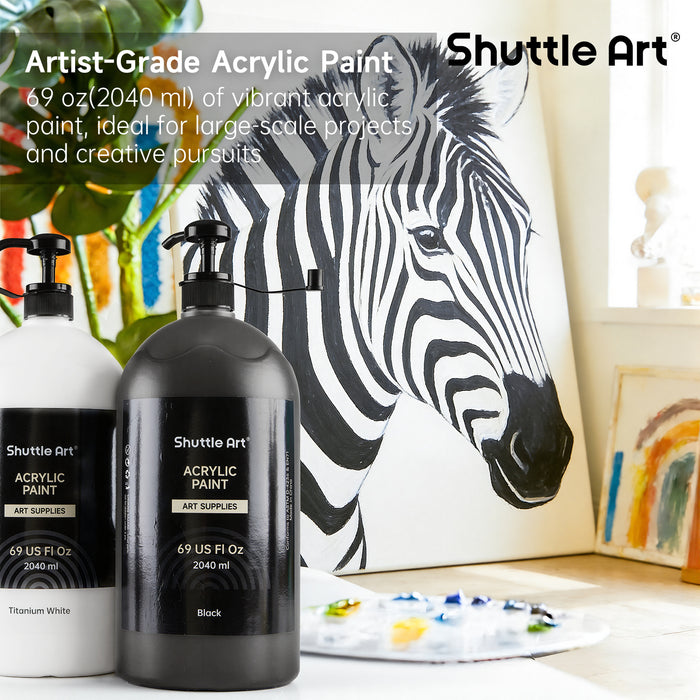 Titanium White & Black Acrylic Paint,  Large Capacity Pump Bottles - Set of 2×69oz/2040ml