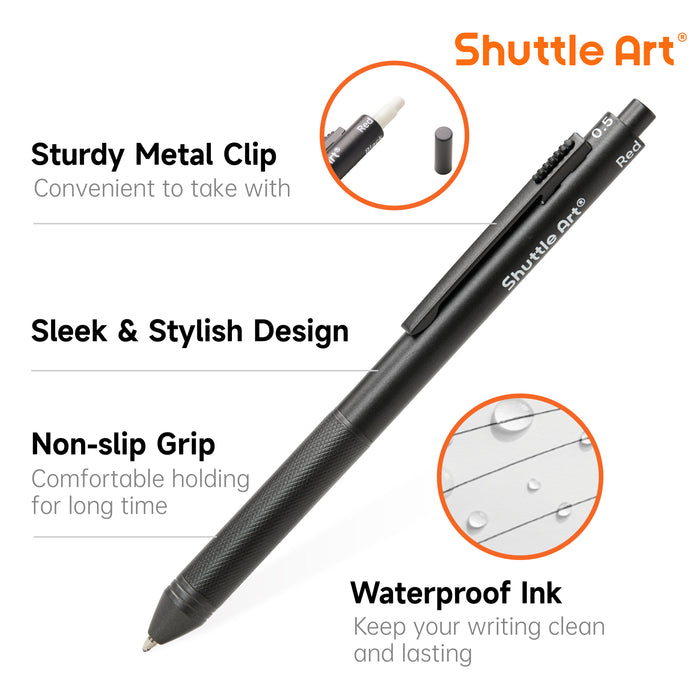 4 in 1 Multicolor Pen, 2 Pack Retractable Ballpoint Pens with 1.0mm Black Blue Red Ink and 0.5mm Mechanical Pencil